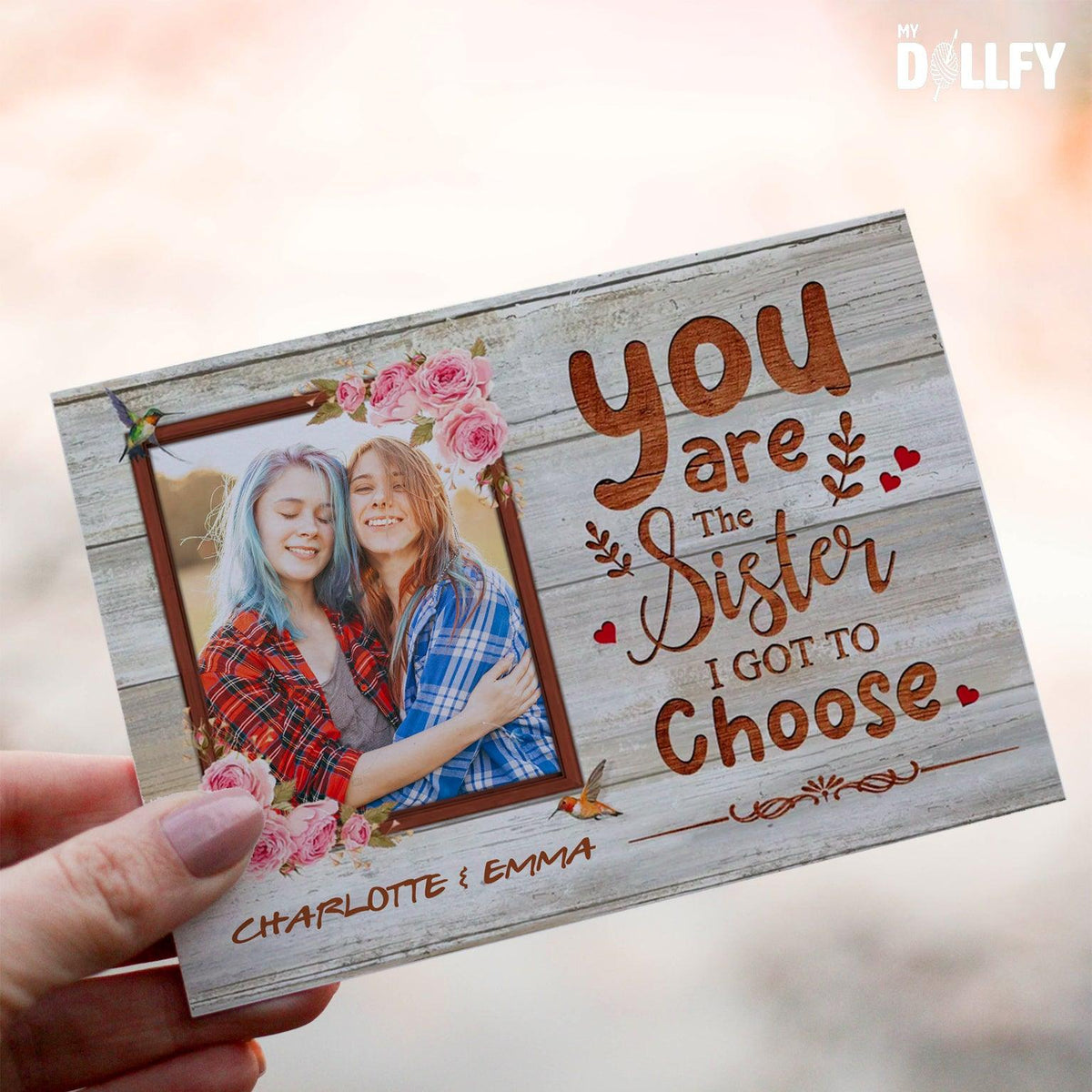 Personalized Crochet Doll with Photo Card "You Are The Sister I Got To Choose"
