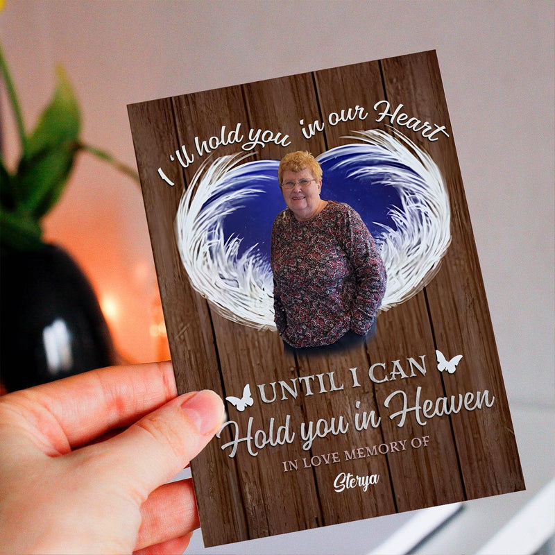 Personalized Crochet Doll with Photo Card "We'll Hold You In Our Hearts Until We Can Hold You In Heaven"