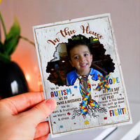 Personalized Crochet Doll with Photo Card "In This House We Do Autism"