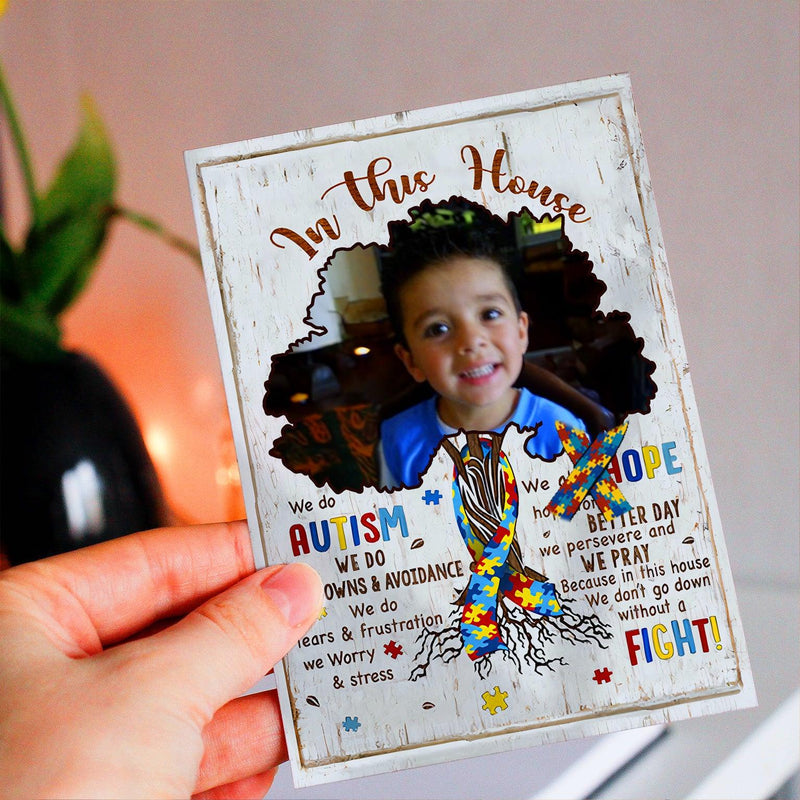 Personalized Crochet Doll with Photo Card "In This House We Do Autism"