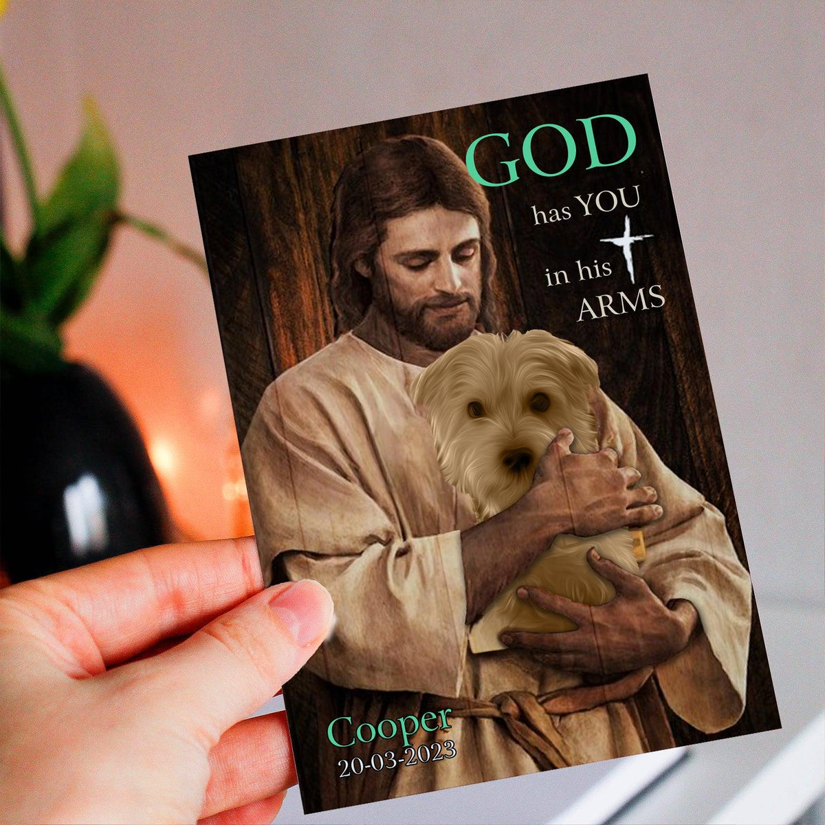 Personalized Crochet Doll with Photo Card "PET Safe In The Arms Of God"