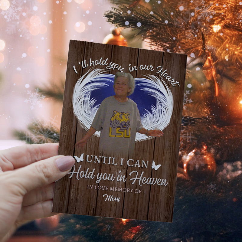 Personalized Ornament Crochet Doll with Photo Card "We'll Hold You In Our Hearts Until We Can Hold You In Heaven"