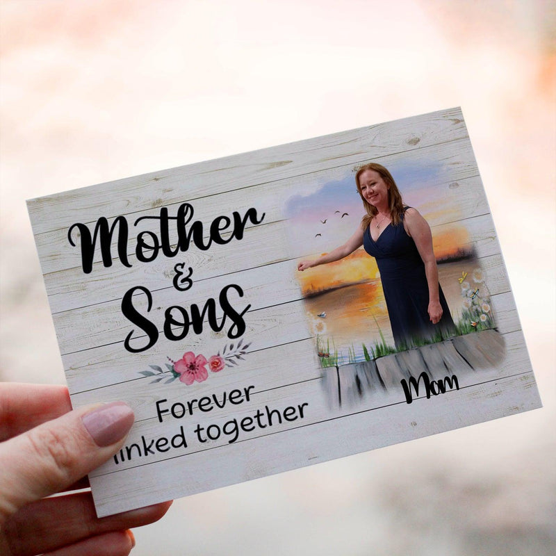 Personalized Crochet Doll with Photo Card "Mother & Sons Forever Linked Togeter"