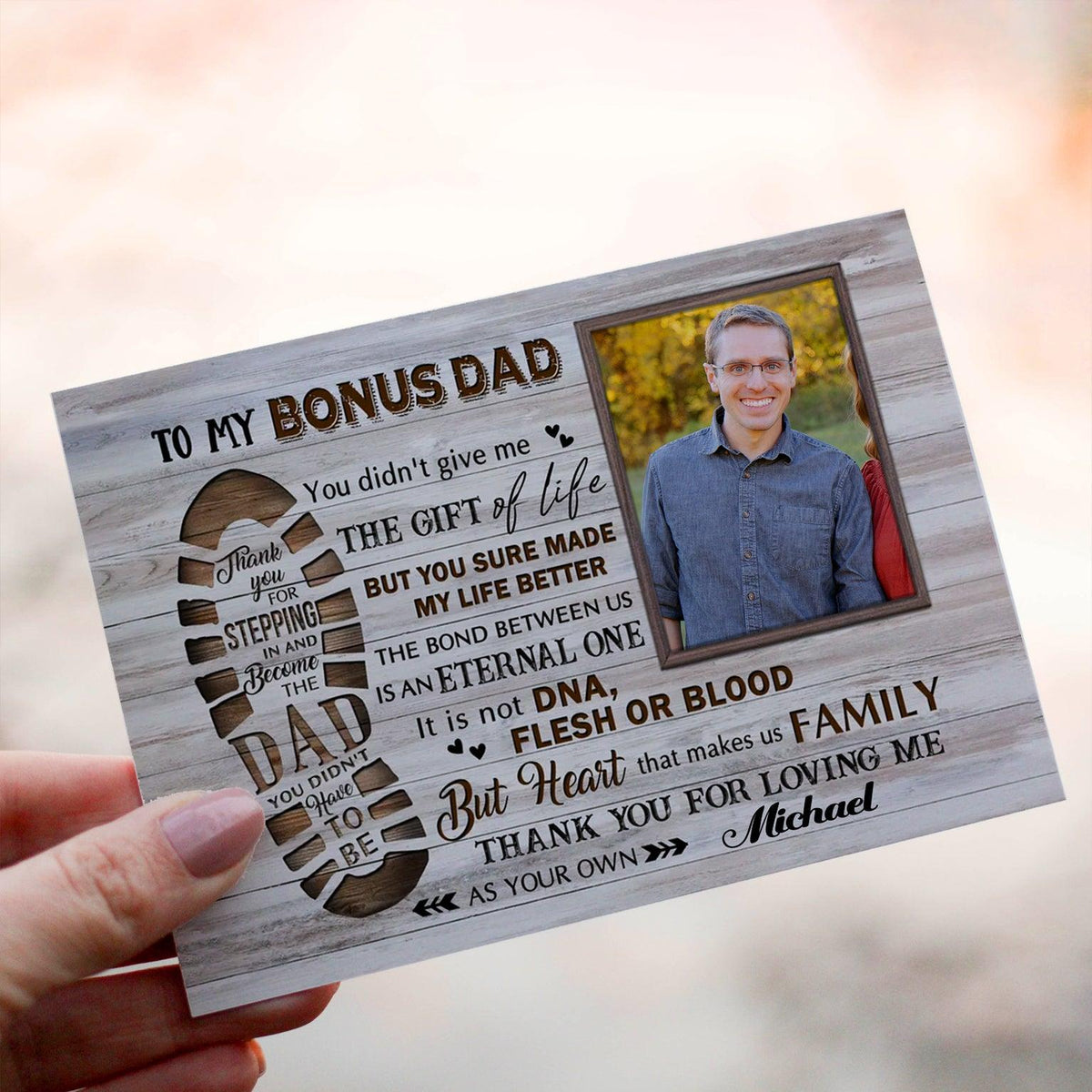 Personalized Crochet Doll with Photo Card "To My Bonus Dad"