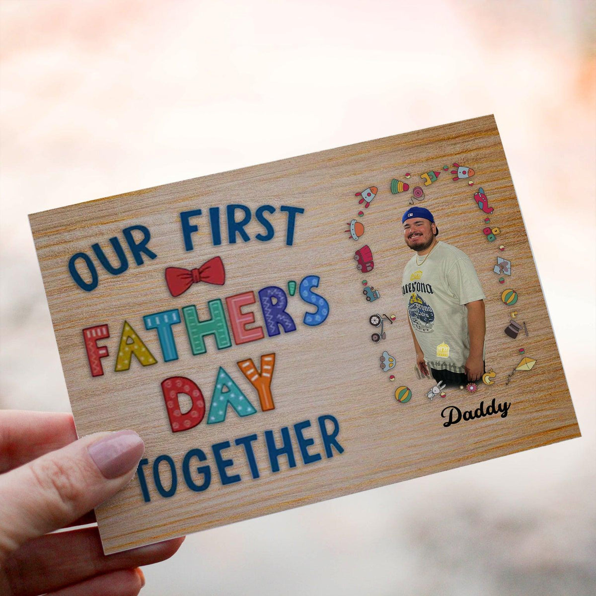 Personalized Crochet Doll with Photo Card "Our first Father's day together"