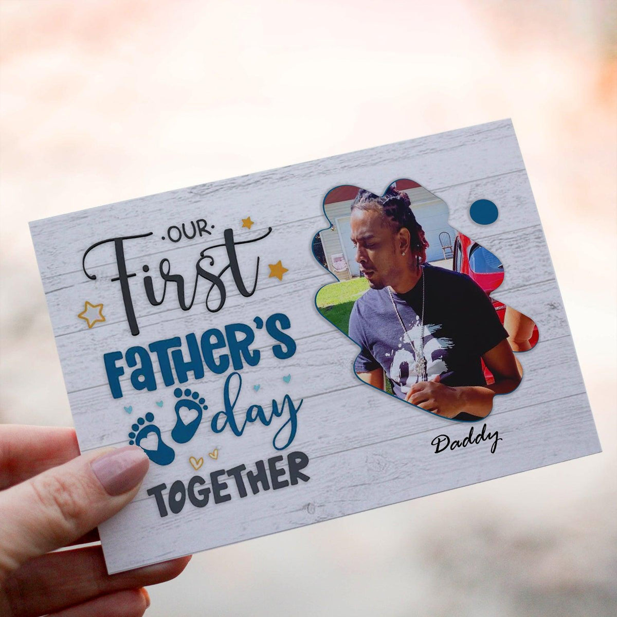 Personalized Crochet Doll with Photo Card "Our First Father's Day Together"