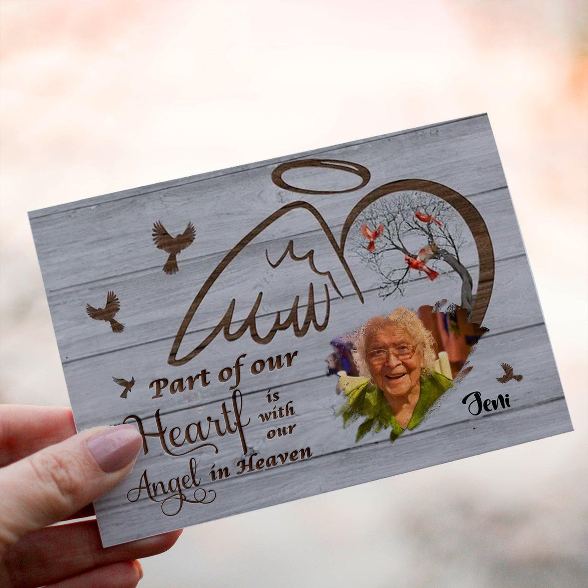 Personalized Crochet Doll with Photo Card "Part Of Our Hearts Is With Our Angel In Heaven"