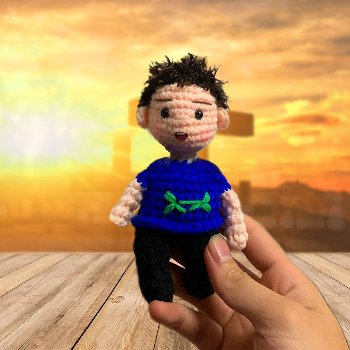 Personalized Crochet Doll with Photo Card "Child Safe In The Arms Of God"