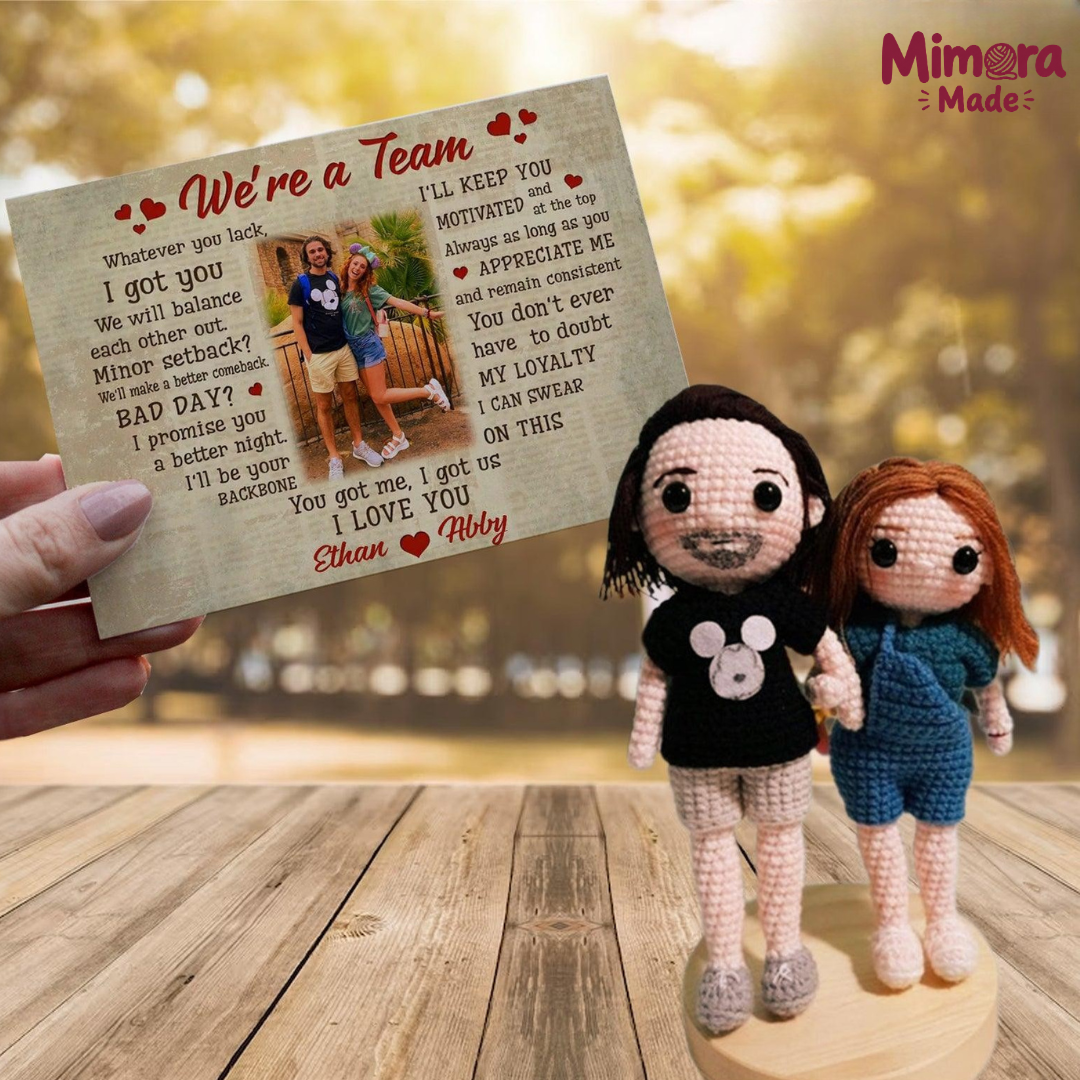 Personalized Crochet Doll with Photo Card "We're a Team"