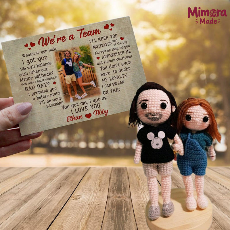 Personalized Crochet Doll with Photo Card "We're a Team"