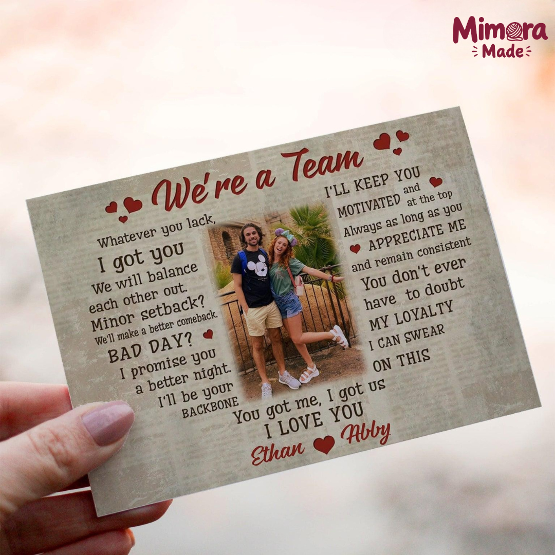 Personalized Crochet Doll with Photo Card "We're a Team"