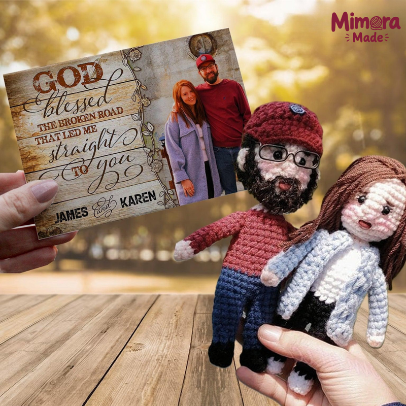 Personalized Crochet Doll with Photo Card "God Blessed The Broken Road"