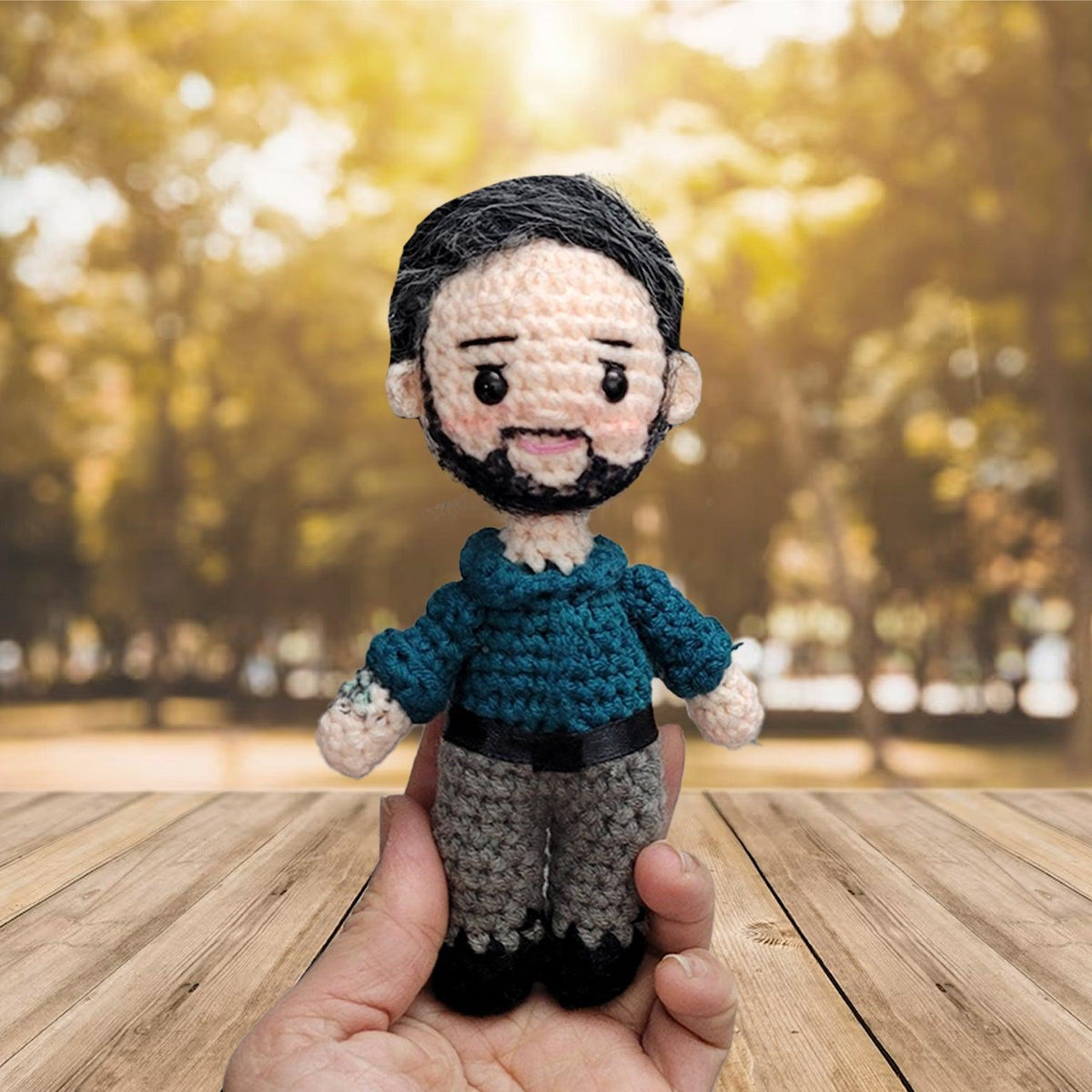 Personalized Crochet Doll with Photo Card "Forever My Dad Forever My Hero"