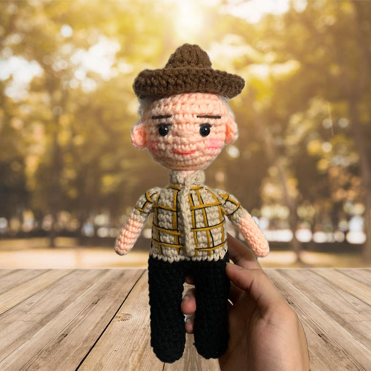 Personalized Crochet Doll with Photo Card "We Are Hooked On Dad"