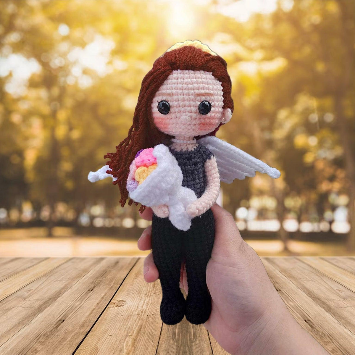 Personalized Crochet Doll with Photo Card "Porque Alguien Que Amamoa Está En El Cielo Hay Un Poco De Cielo"