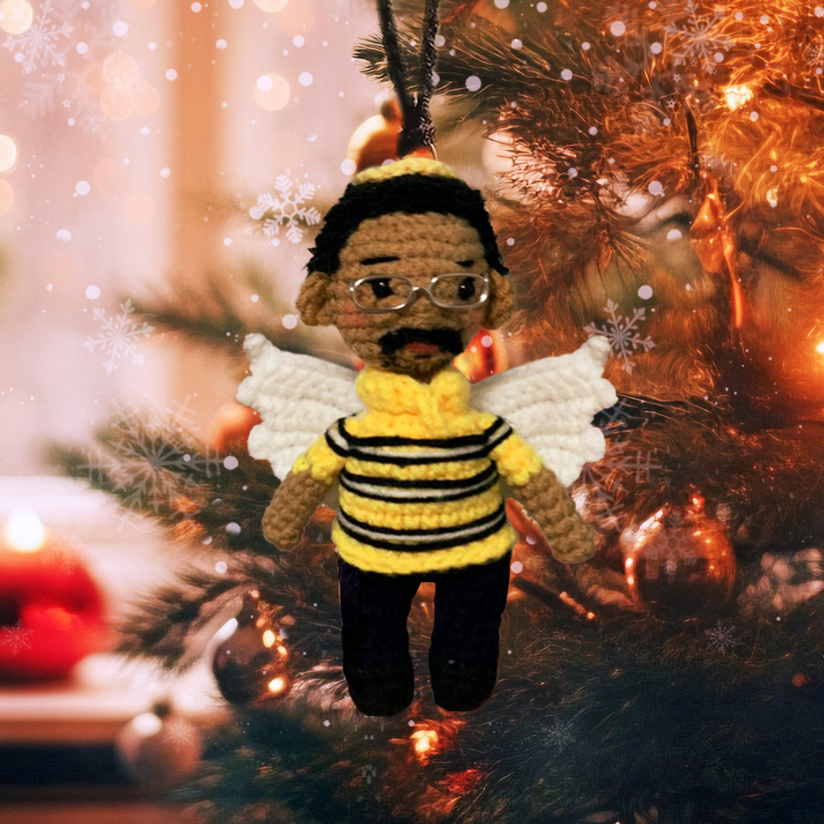 Personalized Ornament Crochet Doll with Photo Card "Safe In God's Hands I Am Alway With You"