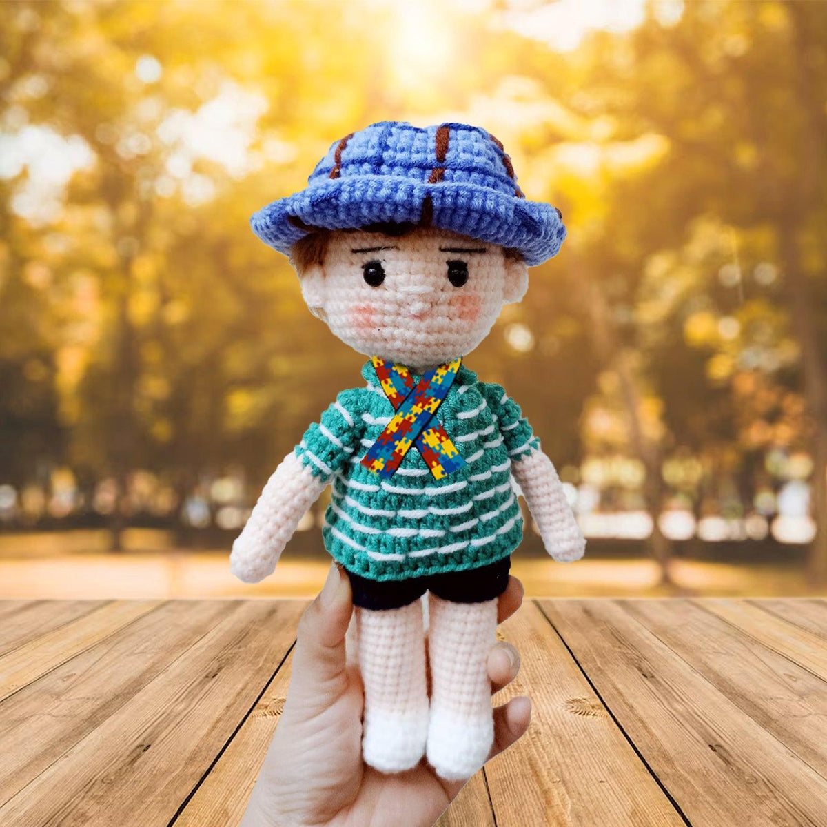 Personalized Crochet Doll with Photo Card "Autism Awareness You'll Never Walk Alone"