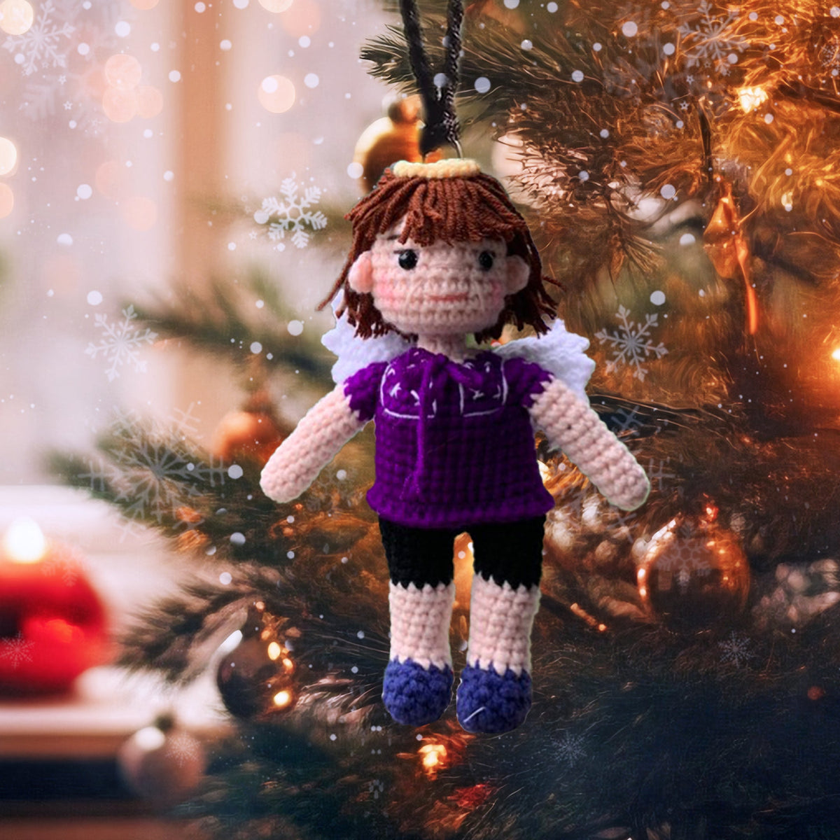 Personalized Ornament Crochet Doll with Photo Card "Part of our hearts is with our Angel in Heaven"