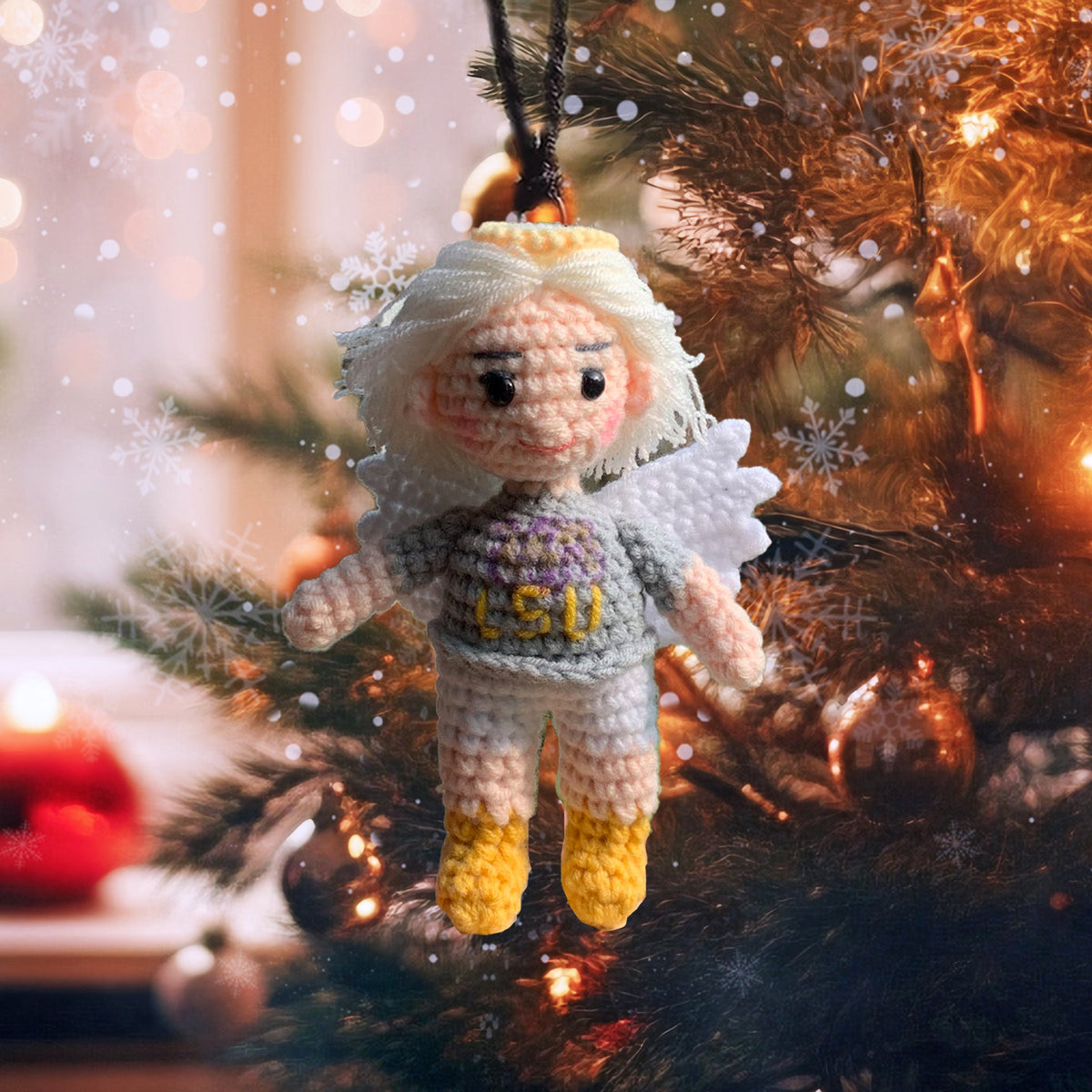 Personalized Ornament Crochet Doll with Photo Card "We'll Hold You In Our Hearts Until We Can Hold You In Heaven"