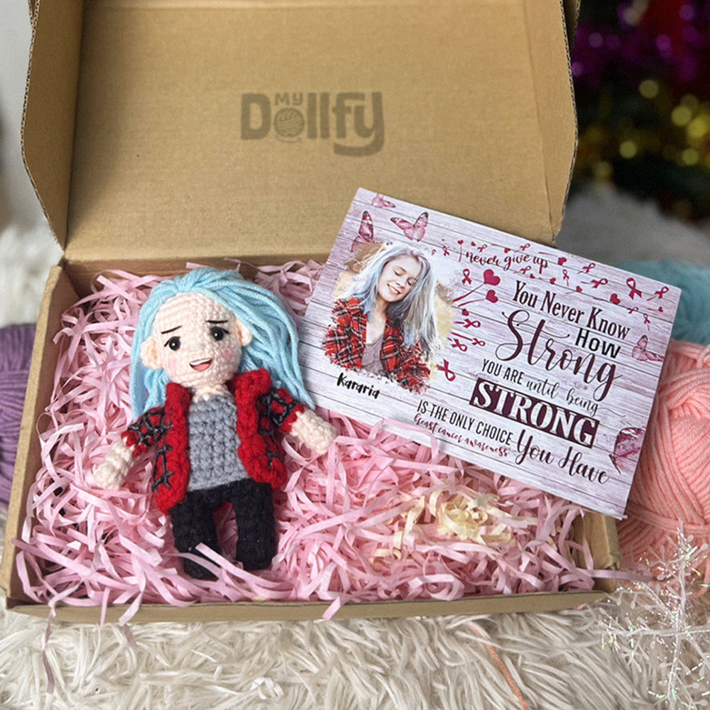 Personalized Crochet Doll with Photo Card "Breast Cancer You Never Know How Strong You Are Until Being Strong"
