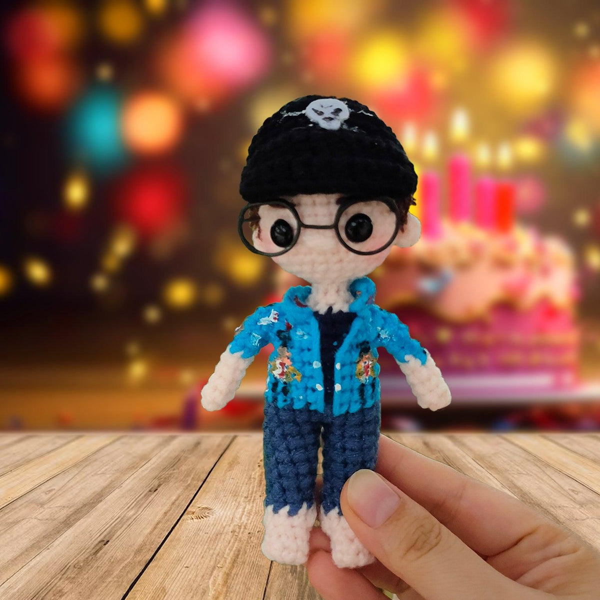 Personalized Crochet Doll with Photo Card "Happy Birthday Version 3"
