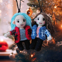 Personalized Ornament Crochet Doll with Photo Card "Congrats On Being My Bestie"