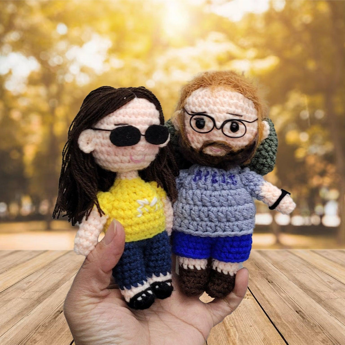 Personalized Crochet Doll with Photo Card "Baby, Let's Go Camping"