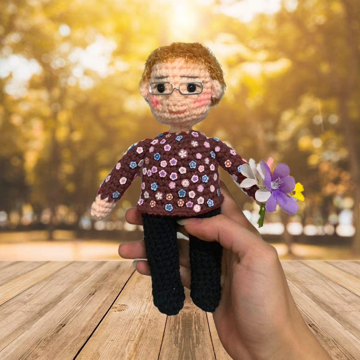 Personalized Crochet Doll with Photo Card "We'll Hold You In Our Hearts Until We Can Hold You In Heaven"