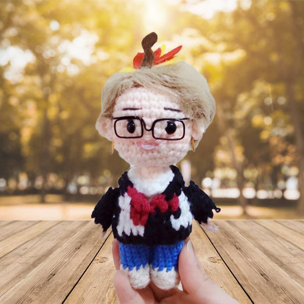 Personalized Crochet Doll with Photo Card "Walking With Grandma"