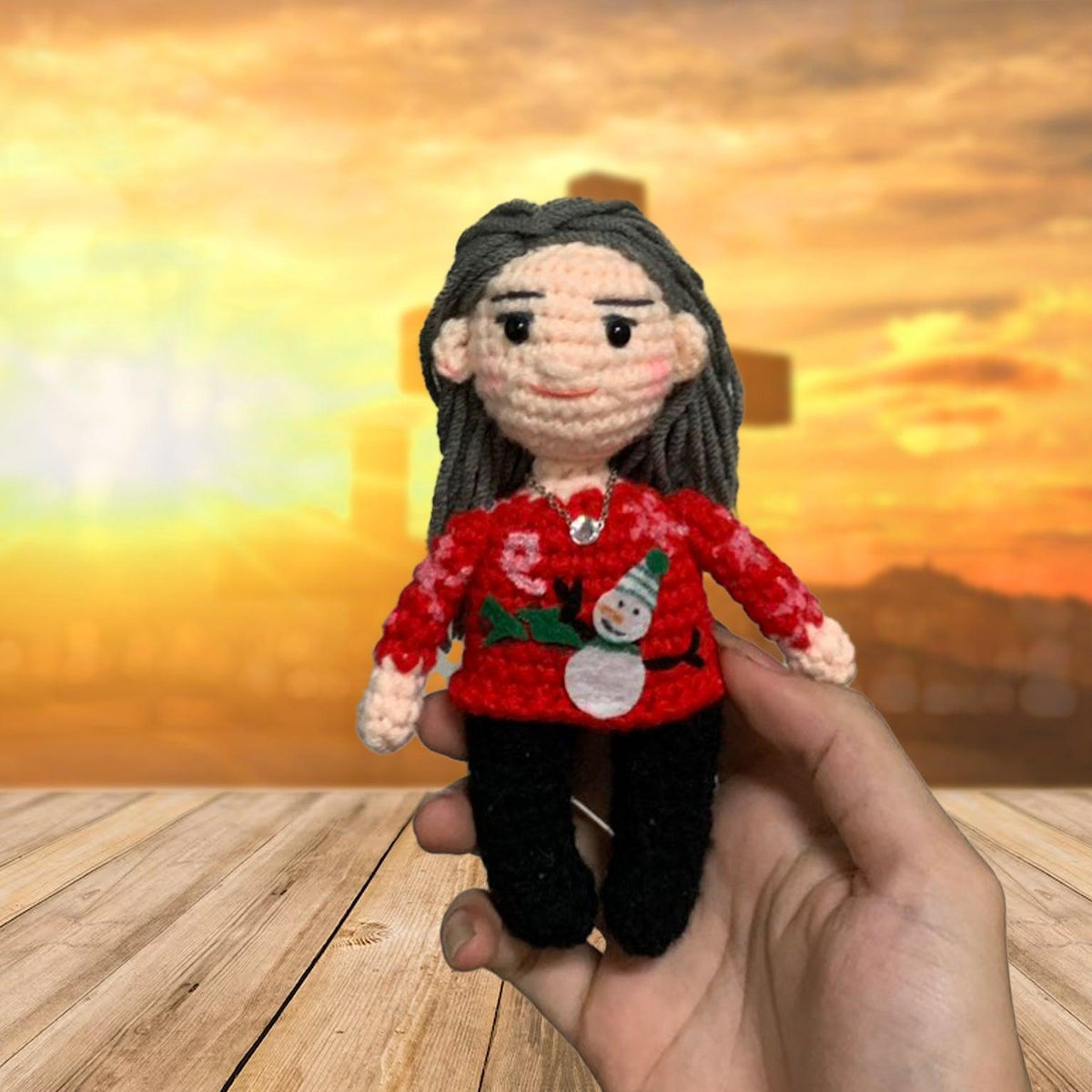 Personalized Crochet Doll with Photo Card "Safe In God's Hands"