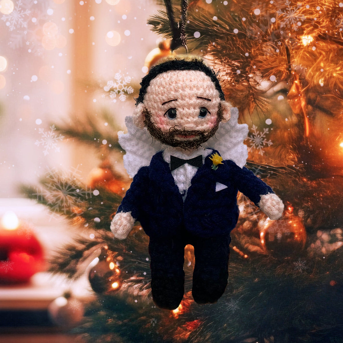 Personalized Ornament Crochet Doll with Photo Card "Safe In God's Hands"