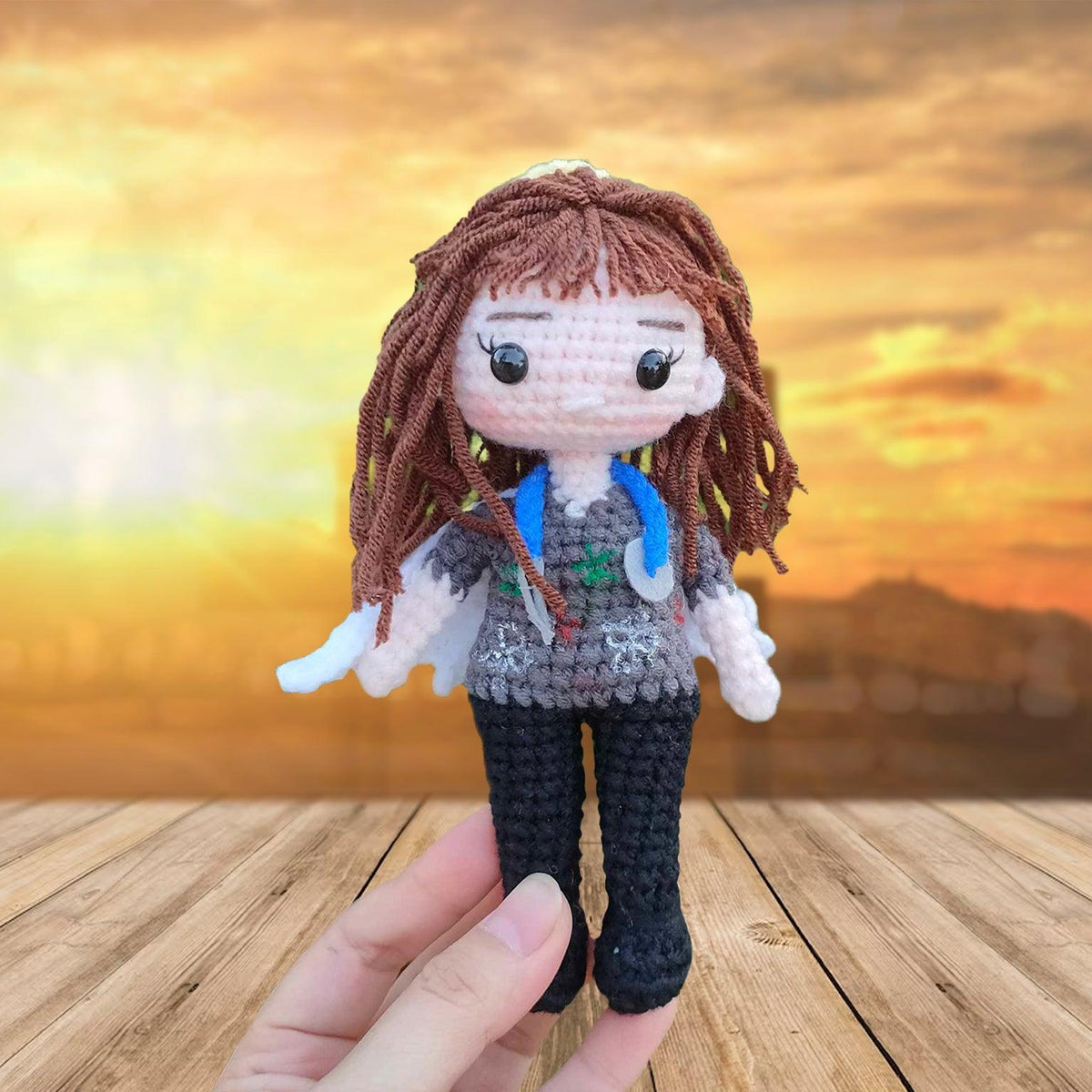 Personalized Crochet Doll with Photo Card "Safe In God's Hands I Am Alway With You"