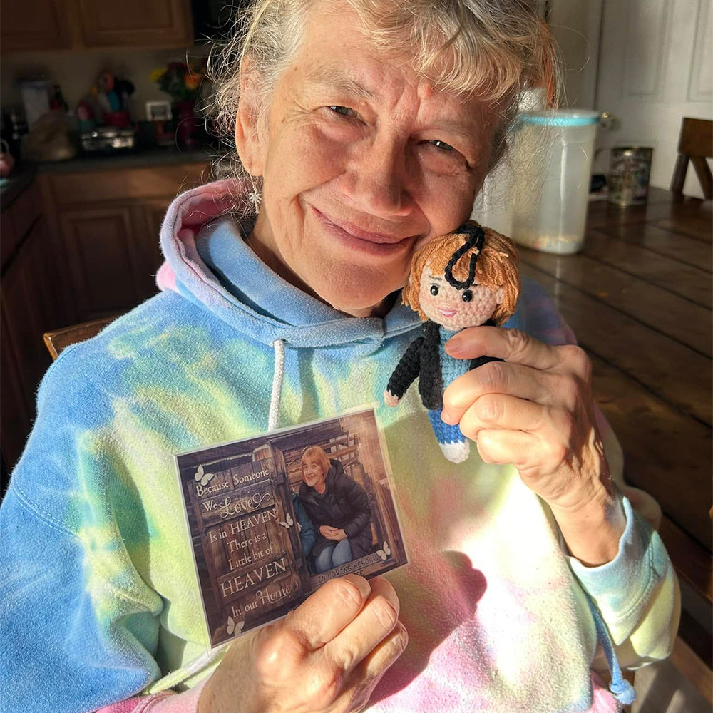 Personalized Ornament Crochet Doll with Photo Card "Because Someone We Love Is In Heaven 2"