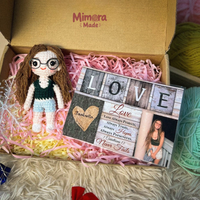 Personalized Crochet Doll with Photo Card "Love Never Fails 1 Corinthians 13"