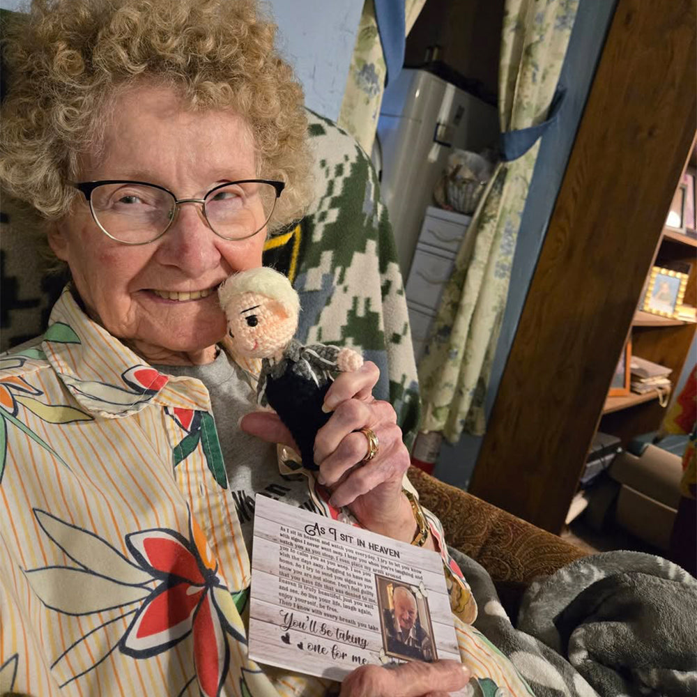 Personalized Ornament Crochet Doll with Photo Card "As I Sit In Heaven"