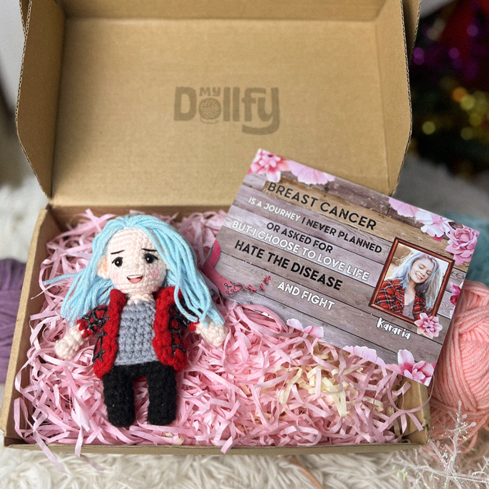Personalized Crochet Doll with Photo Card "Breast Cancer Is A Journey I Never Planned"