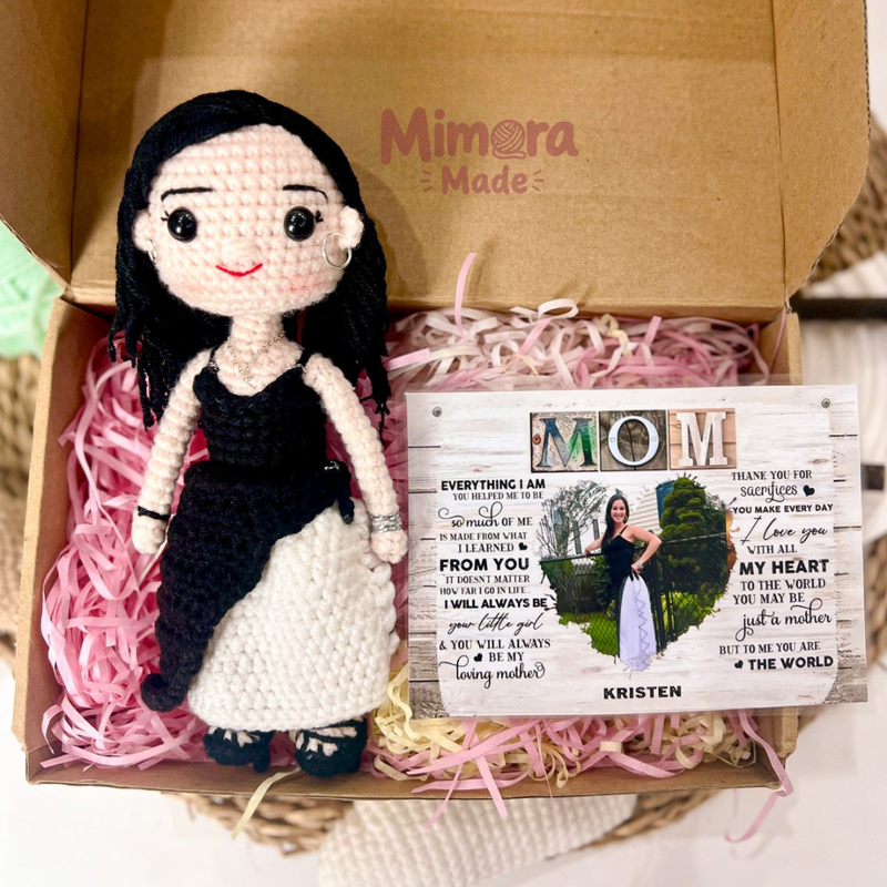 Personalized Crochet Doll with Photo Card "Mom Everything I Am"