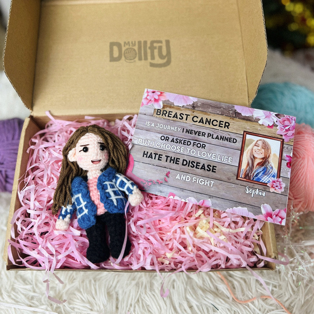 Personalized Crochet Doll with Photo Card "Breast Cancer Is A Journey I Never Planned"