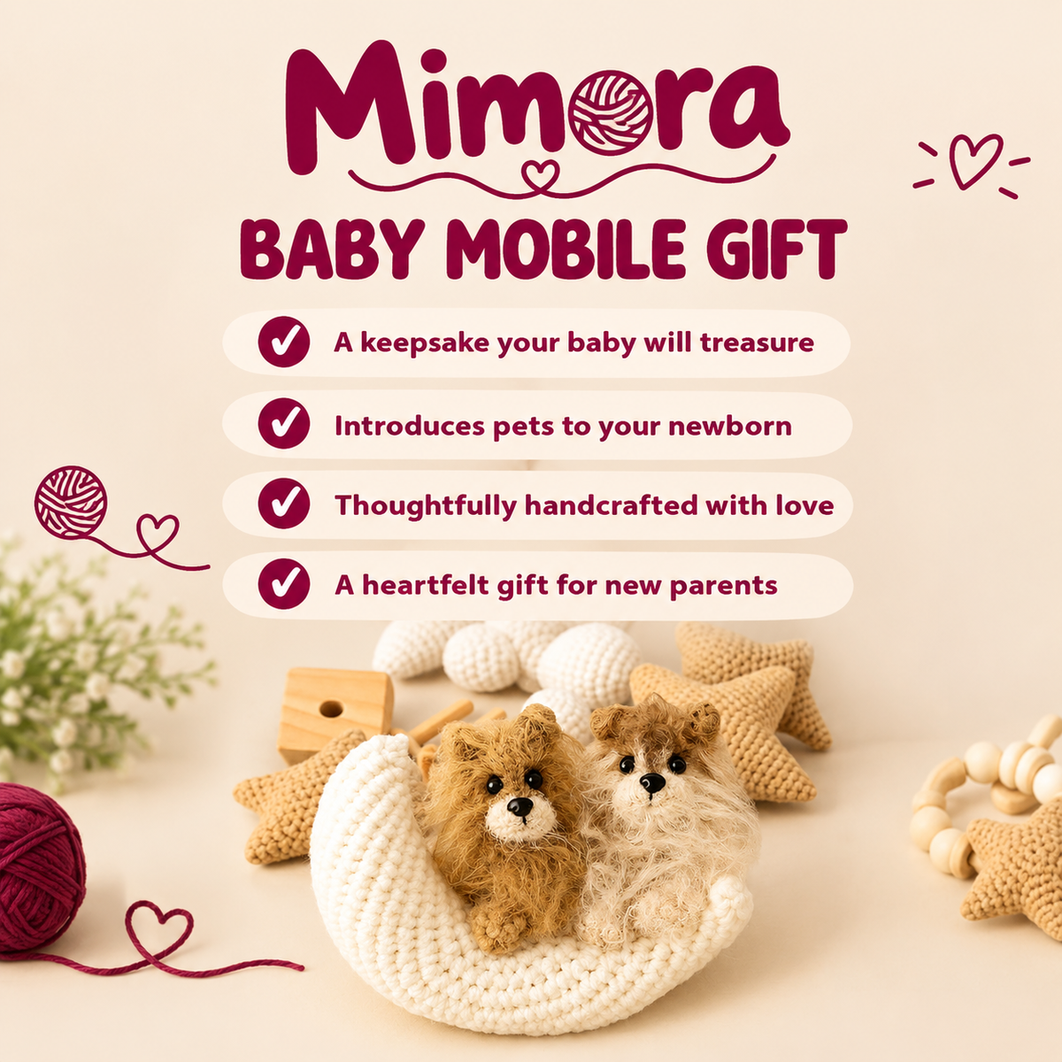 Pet Moon Brown | Custom Crochet Pet Nursery Baby Mobile