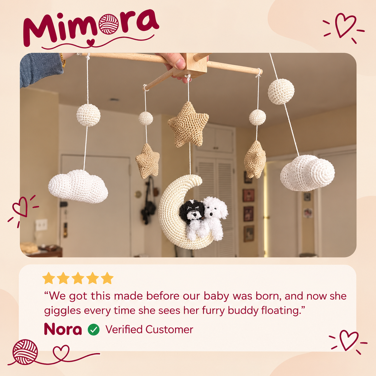 Pet Moon Brown | Custom Crochet Pet Nursery Baby Mobile