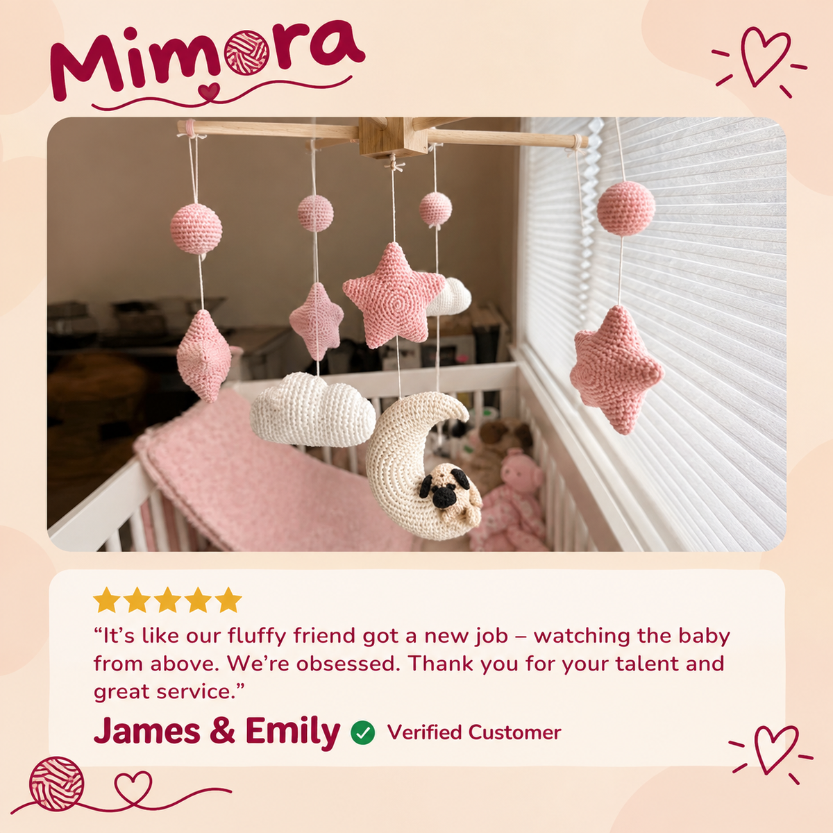 Pet Moon Pink | Custom Crochet Pet Nursery Baby Mobile
