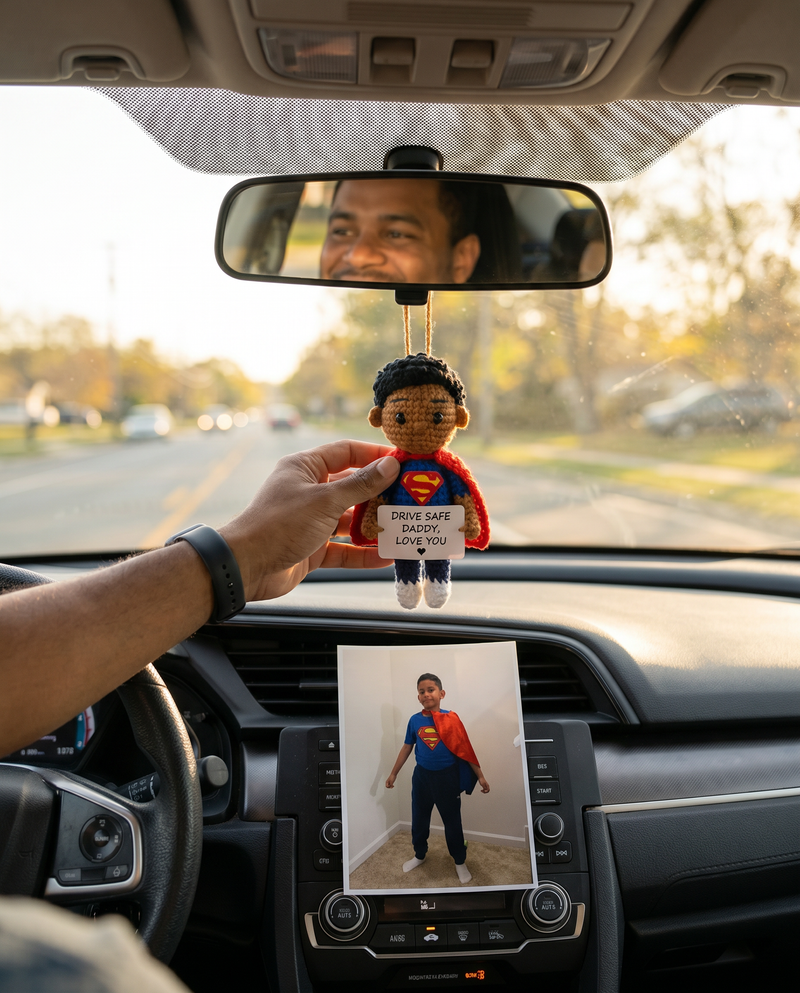 Little Rider | Personalized Kids Portrait Car Hanger
