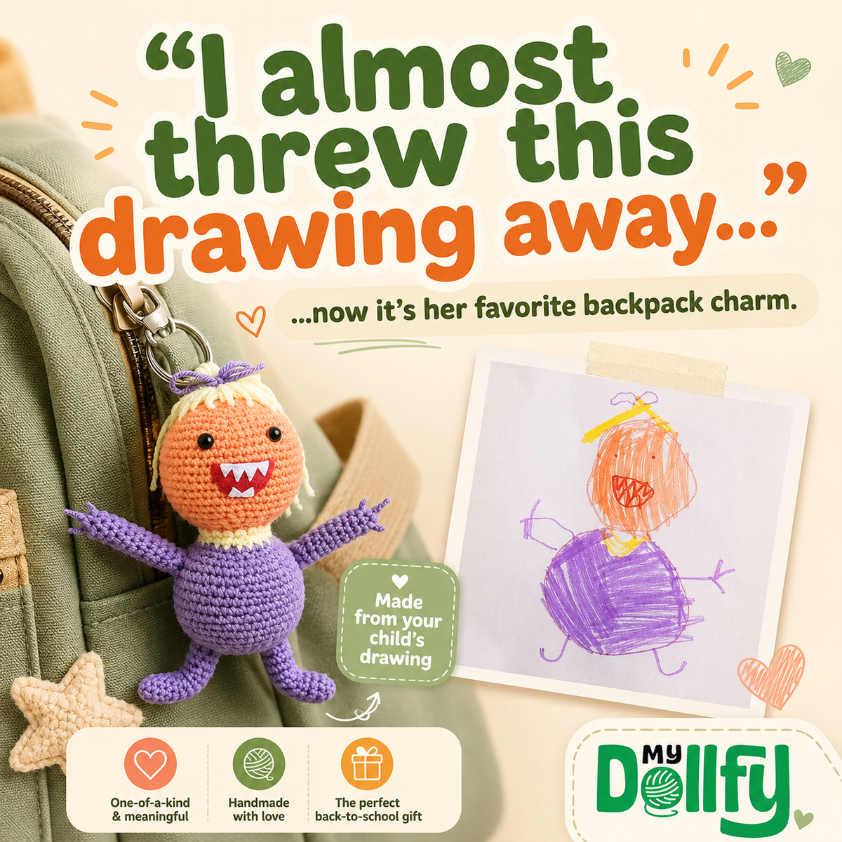 Dollfy for Back To School, Keychain from Drawing