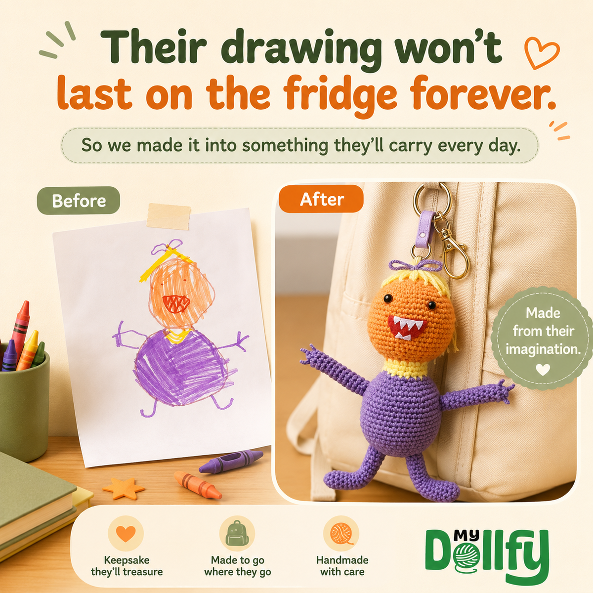 Dollfy for Back To School, Keychain from Drawing