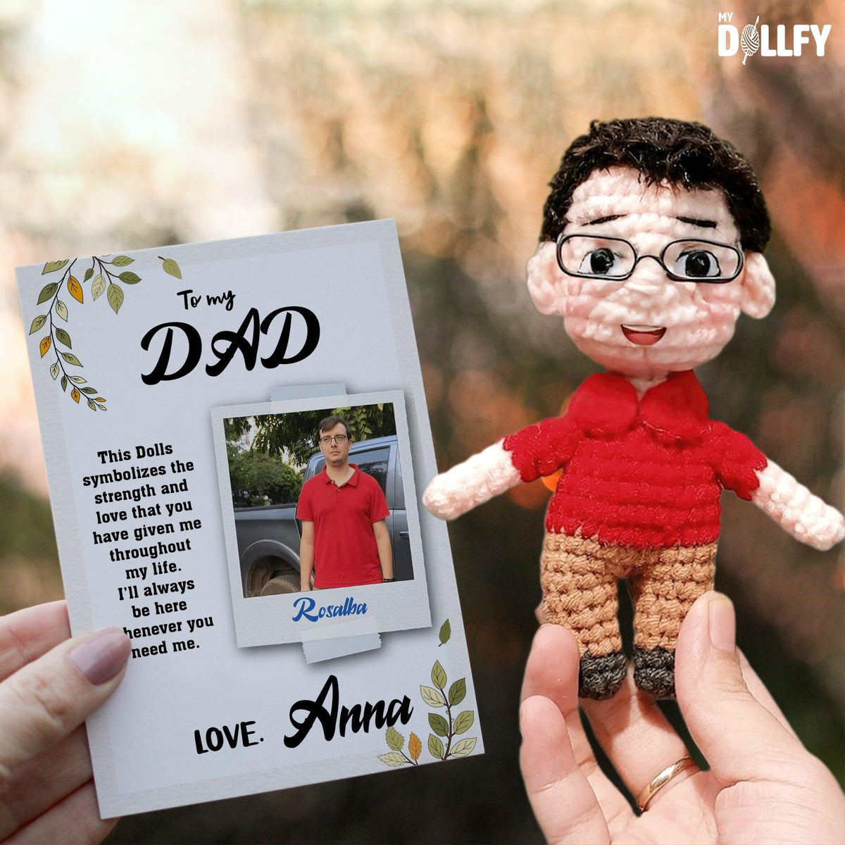 Personalized Crochet Doll with Photo Card "To My Dad Style 2"