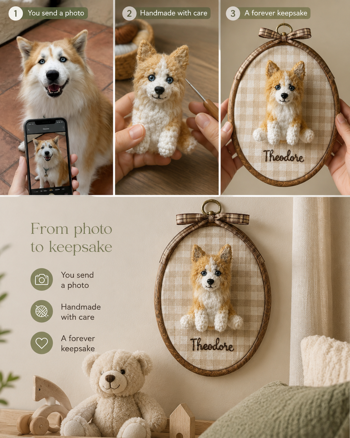Nursery Hoop | Custom 3D Crochet Pet & Baby Portrait Wall Art