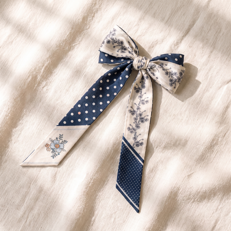 "Navy Blooms" Bag Bow
