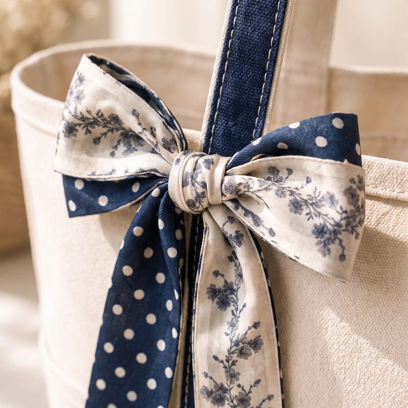 "Navy Blooms" Bag Bow